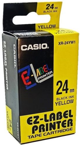 Feliratozógép szalag, 24 mm x 8 m, CASIO, sárga-fekete