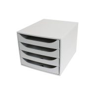   Irattároló műanyag 4 fiókos, fehér test, fehér fiókok Ecobox