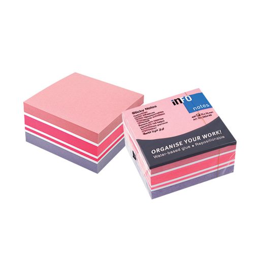 Jegyzettömb GLN öntapadós, 75x75 mm, 400 lap, pasztell színek (fehér,pink, lila)