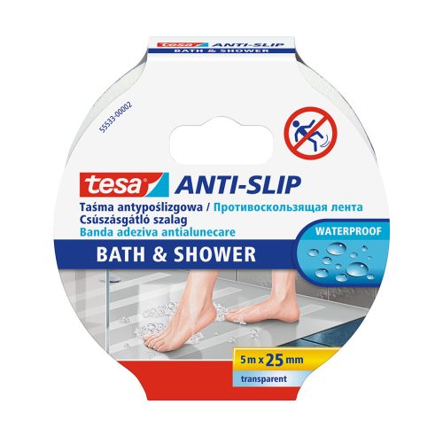 Csúszásgátló szalag fürdőszobai, átlátszó 25mmX5m TESA