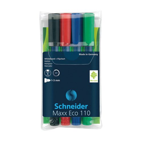 Tábla- és flipchart marker készlet 1-3 mm kerek végű 4-es készlet SCHNEIDER Maxx Eco 110