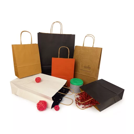 Szalagfüles papírtáska 220x330mm 100mm talp M méret 200 db/doboz, h-Green piros