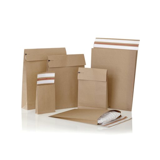 Csomagküldő webshop tasak 250x350x50mm, erős kraft papírból 250 db/doboz, E-green barna
