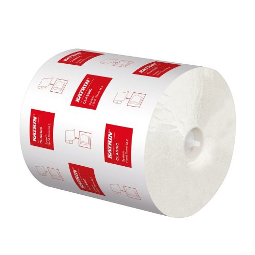 Tekercses kéztörlő 2 rétegű fehér, lapméret: 21 cm széles perf. nélküli lapok Katrin Classic System M2 6 tekercs/karton