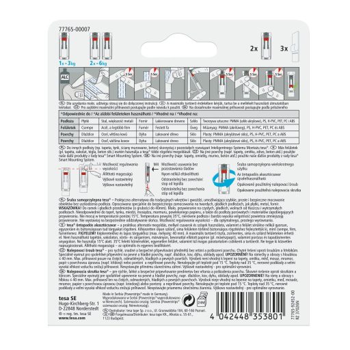 Akasztócsavar öntapadó, állítható, sima felületekhez 3 kg teherbírású 2 darab/bliszter Tesa Powerstrips