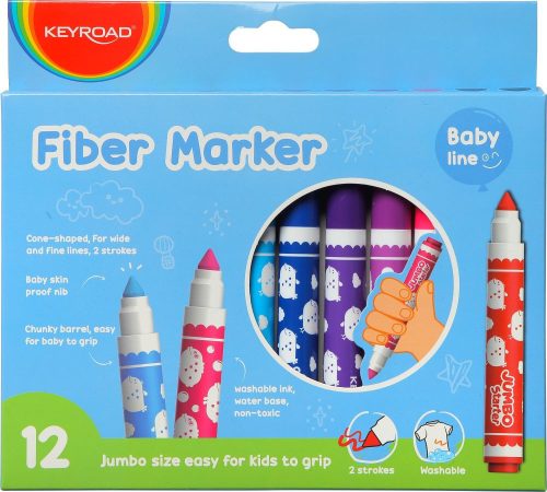 Rostirón, filctoll készlet, 5 mm, 12 db/bliszter, Keyroad Jumbo, vegyes színek