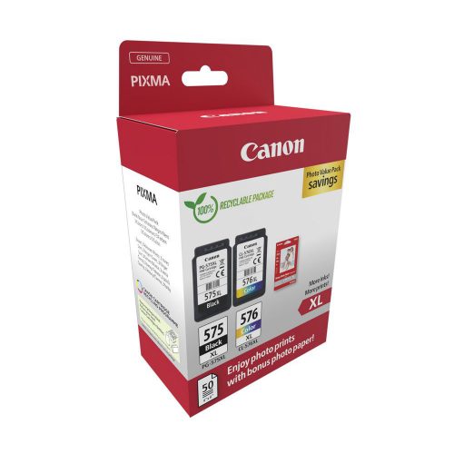 Canon PG-575XLx2 (2x15 ml) + CL-576XL (1x13 ml) + 50 lap GP501 10x15 fényes fotópapír Multipack