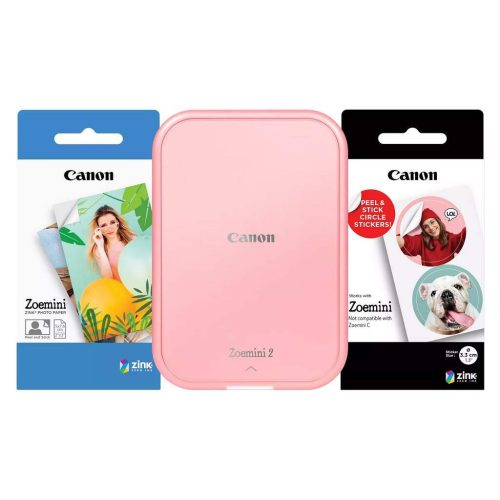 Canon ZOEMINI 2 Fotónyomtató Rózsaarany + 5x7,6cm ZINK fotópapír 20 lap + 3.3 cm ZINK 10 lap körmatrica papír