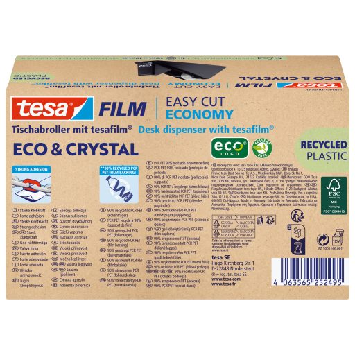 Ragasztószalag adagoló 19mmx10m, asztali  +  irodai átlátszó újrahasznosított ragasztószalag Tesa Eco & Crystal