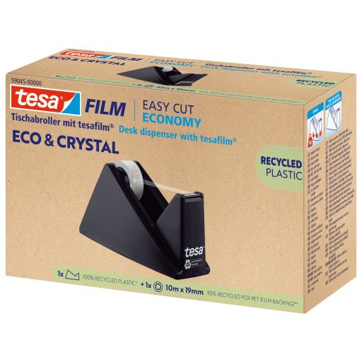 Ragasztószalag adagoló 19mmx10m, asztali  +  irodai átlátszó újrahasznosított ragasztószalag Tesa Eco & Crystal