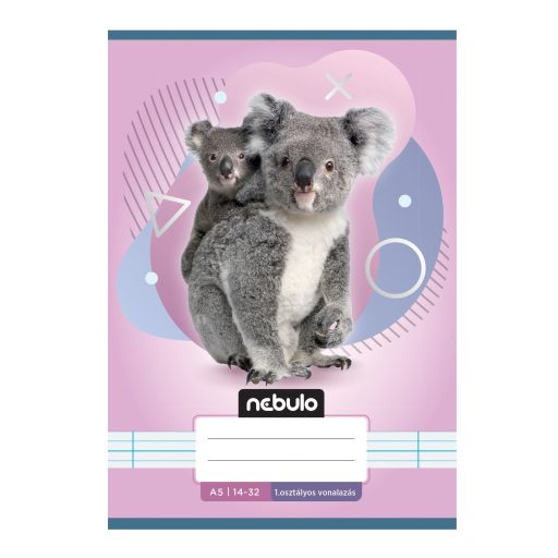 Füzet, A5, 1. osztályos vonalas, 14-32, Állatos minták, 16 db/csomag Nebulo