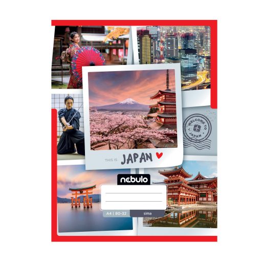 Füzet, A4, sima, 80-32, ország-város minták, 12 db/csomag Nebulo