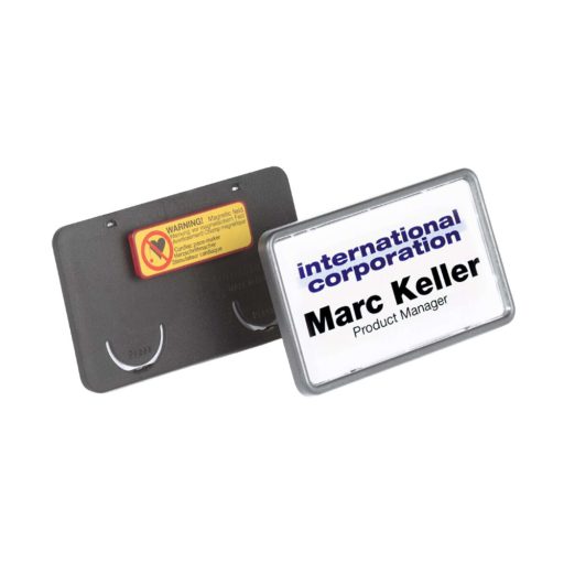 Névkitűző 40x75mm, mágnessel, 10 db/csomag, Durable Card fekete