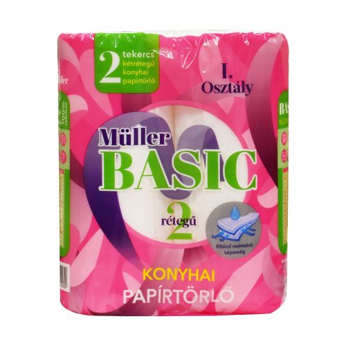 Háztartási papírtörlő 2 rétegű 40 lap/tekercs 2 tekercs/csomag Müller Classic hófehér