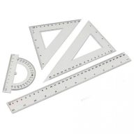   VONALZÓ KÉSZLET 4 DARABOS 30CM VONALZÓ, SZÖGMÉRŐ, 45 ÉS 60 FOKOS HÁROMSZÖG VONALZÓK