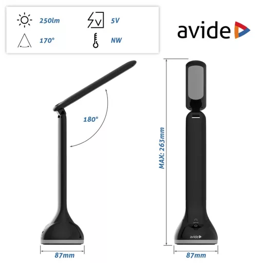 Asztali lámpa LED, AVIDE RGB hangulatvilágítás, 4W, 4000K, fekete