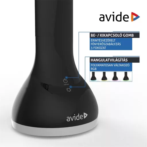 Asztali lámpa LED, AVIDE RGB hangulatvilágítás, 4W, 4000K, fekete