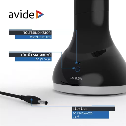 Asztali lámpa LED, AVIDE RGB hangulatvilágítás, 4W, 4000K, fekete