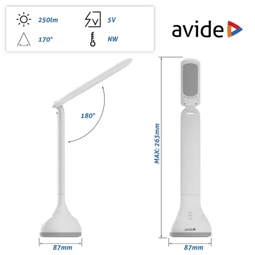 Asztali lámpa LED, AVIDE RGB hangulatvilágítás, 4W, 4000K, fehér