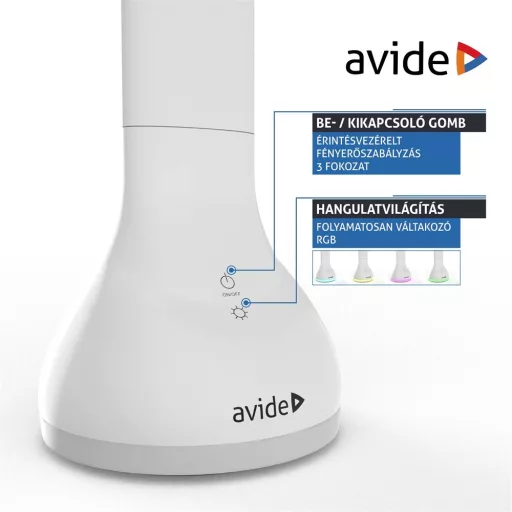 Asztali lámpa LED, AVIDE RGB hangulatvilágítás, 4W, 4000K, fehér