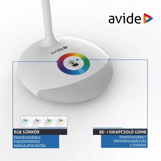 Asztali lámpa LED, AVIDE RGB, 4W, 4000K, fehér