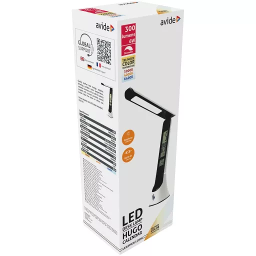 Asztali lámpa LED, AVIDE Bőrhatású Hugo naptár, 6W, 5000K, fekete-fehér