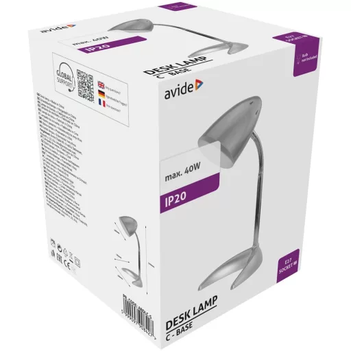 Asztali lámpa, AVIDE Basic C-talpú, 40W, ezüst