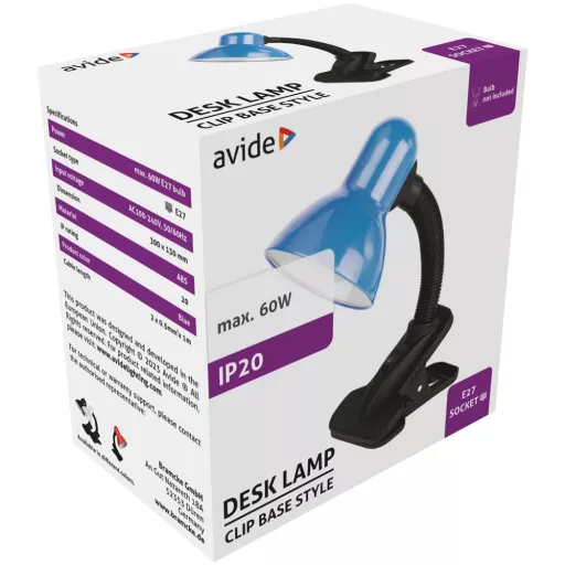 Asztali lámpa, AVIDE Basic csiptethető, max 60W, kék