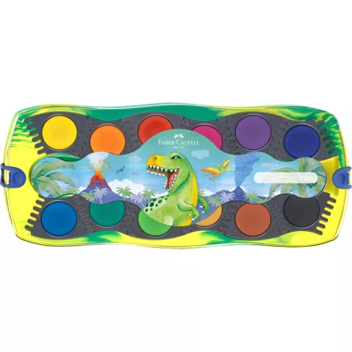 Vízfesték készlet + fehér tempera + matrica DINOSZAURUSZ Faber-Castell 12klf. szín