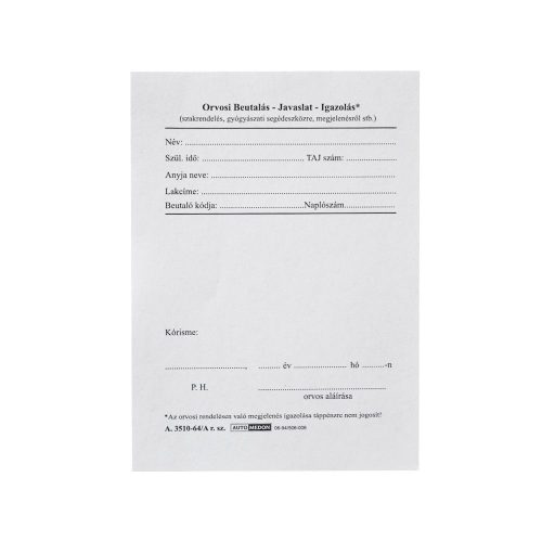 Orvosi beutalás-jav.-ig.  A.3510-64/a, A/6 álló 