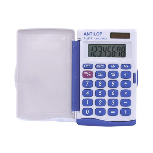 ZSEBSZÁMOLÓGÉP 8 DIGIT FEDELES NAPELEMES GUMÍROZOTT GOMBOKKAL ANTILOP