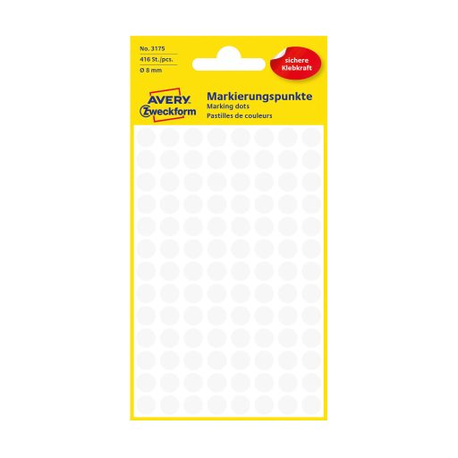 Etikett címke, jelölésre o8 mm, Avery fehér, 