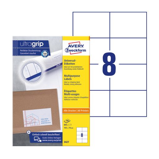 Etikett címke, univerzális 105 x74 mm, Avery fehér 
