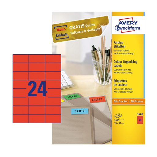 Etikett címke, univerzális 70 x37 mm, Avery piros 