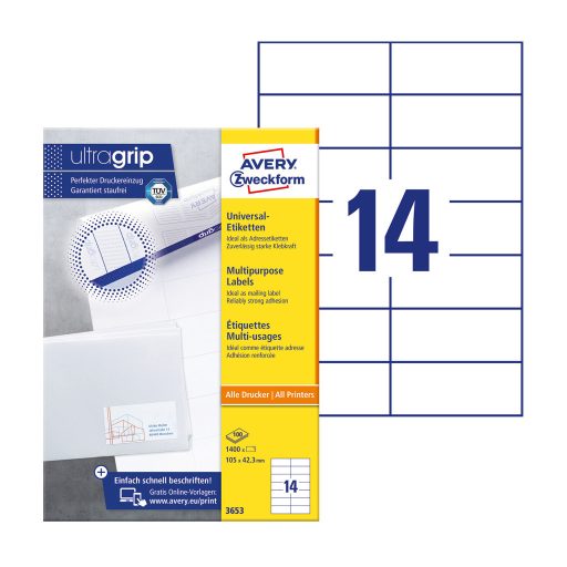 Etikett címke, univerzális 105 x42,3 mm, Avery fehér 