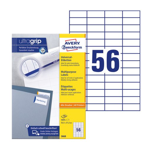Etikett címke, univerzális 52,5 x21,2 mm, Avery fehér 