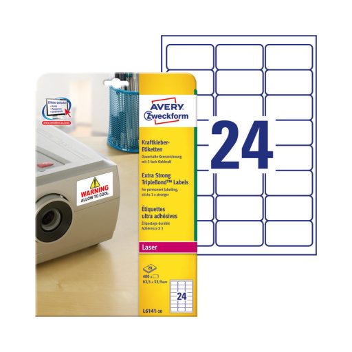 Etikett címke, háromszor erősebben tapadó 63,5 x 33,9 mm Avery