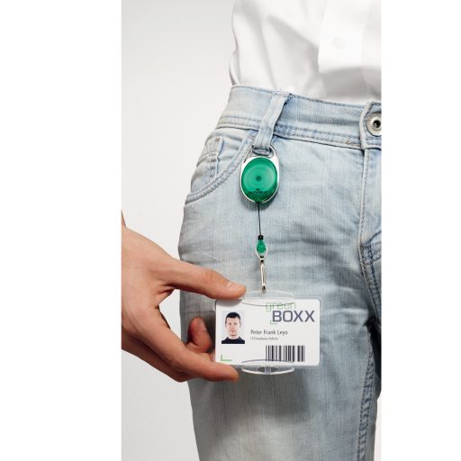 Kihúzható névjegytartó DURABLE WITH SNAP HOOK karabineres zöld