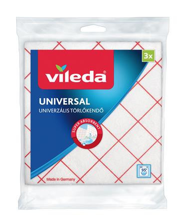 Törlőkendő, 34x36 cm, 3 db, VILEDA "Universal", fehér-piros
