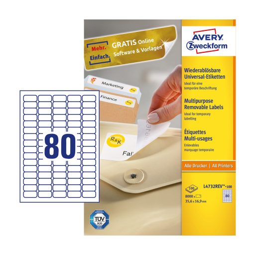 Etikett címke, univerzális visszaszedhető 35,6 x16,9 mm, Avery 