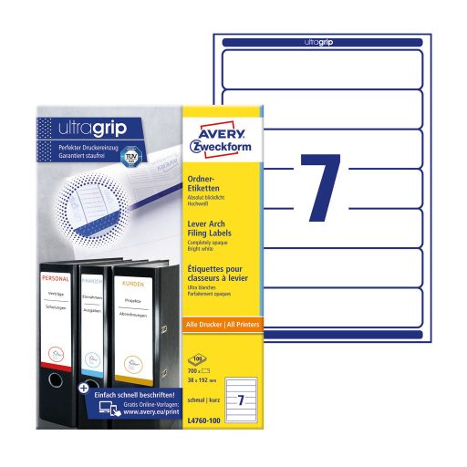 Etikett címke, iratrendező 192 x38 mm, Avery fehér 