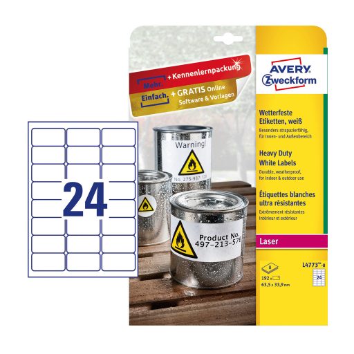 Etikett címke, időjárásálló poliészter, 63,5 x33,9 mm, Avery fehér 