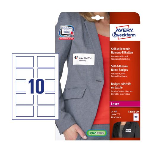 Etikett címke, textil 80 x50 mm, Avery fehér 