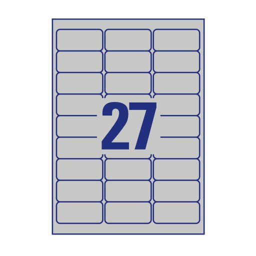 Etikett címke, ipari poliészter, 63,5 x29,6 mm, Avery ezüst 