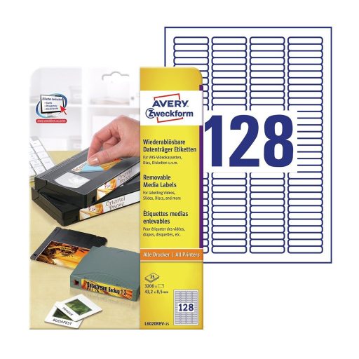 Etikett címke, univerzális visszaszedhető 43,2x8,5 mm, Avery