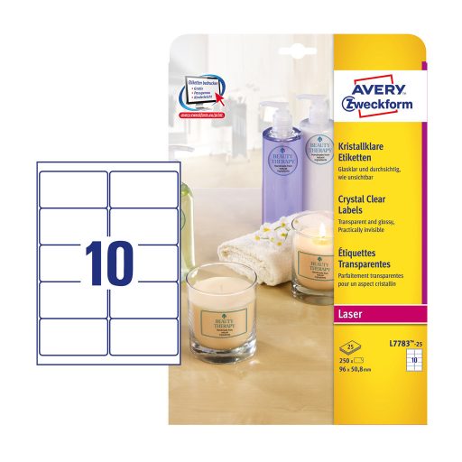 Etikett címke, 96 x50,8 mm, Avery víztiszta átlátszó