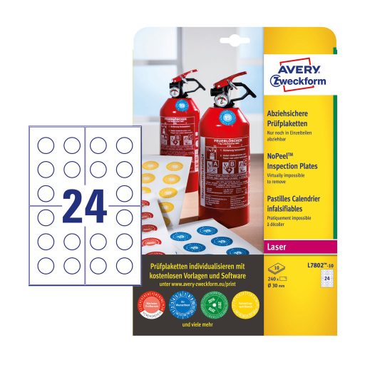 Etikett címke, nyomtatható, eltávolíthatatlan plakettek O30 mm, Avery fehér 