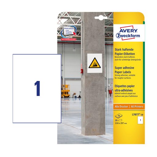 Etikett címke, szuper tapadású 210 x297 mm, Avery fehér 