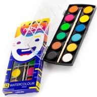   Vízfesték készlet, 23 mm-es, ecsettel, NEBULO 12 klf. Szín
