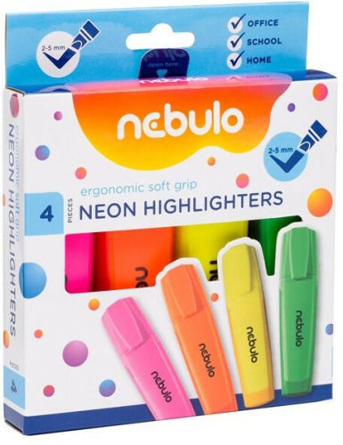 Szövegkiemelő készlet, Nebulo, 4 klf. neon szín